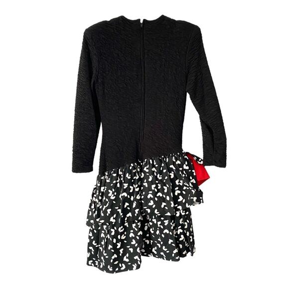 Wiz Vintage 80s Black Bow Tiered Ruffle Heart Dress size 9/10 medium - Picture 3 of 9